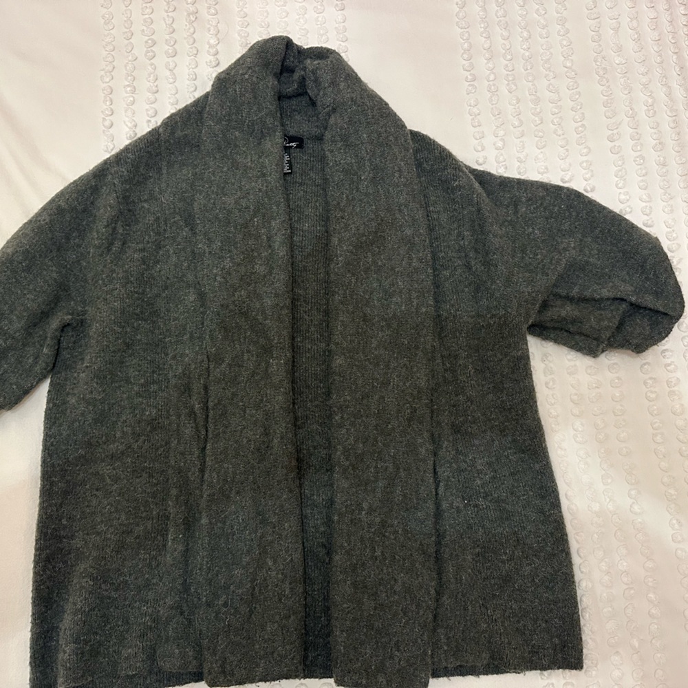 Gray alpaca blend cowl neck cardigan